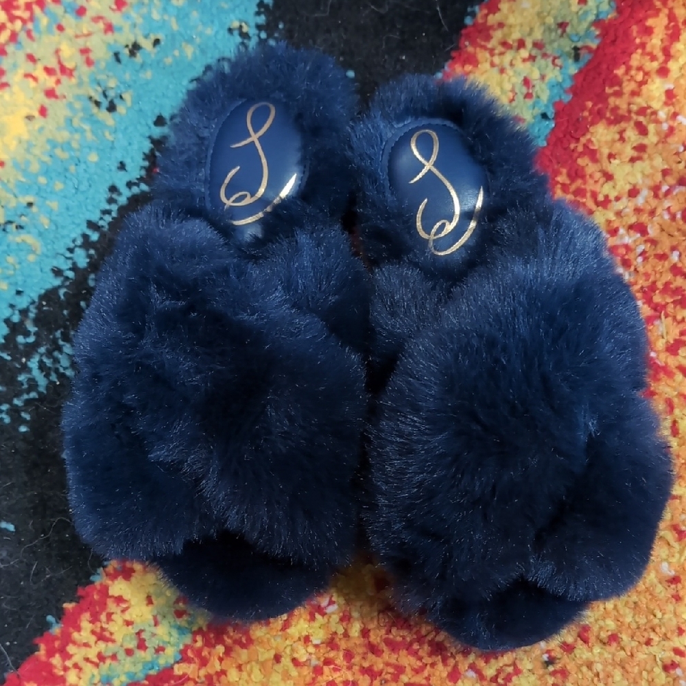 Sam Edelman Jeanne Blue Fuzzy Slippers